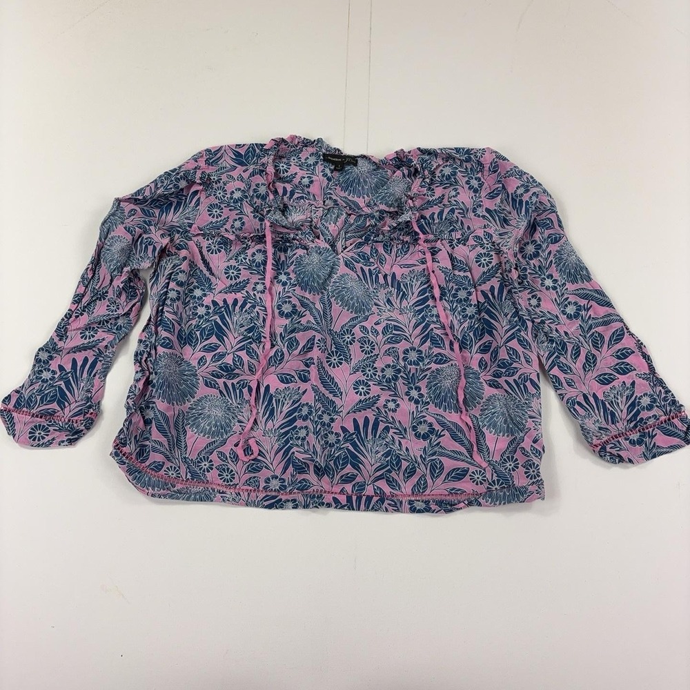 Abigail Borg For J.Crew Blouse Womens S Pink Floral V-Neck Long Sleeve Boho Top